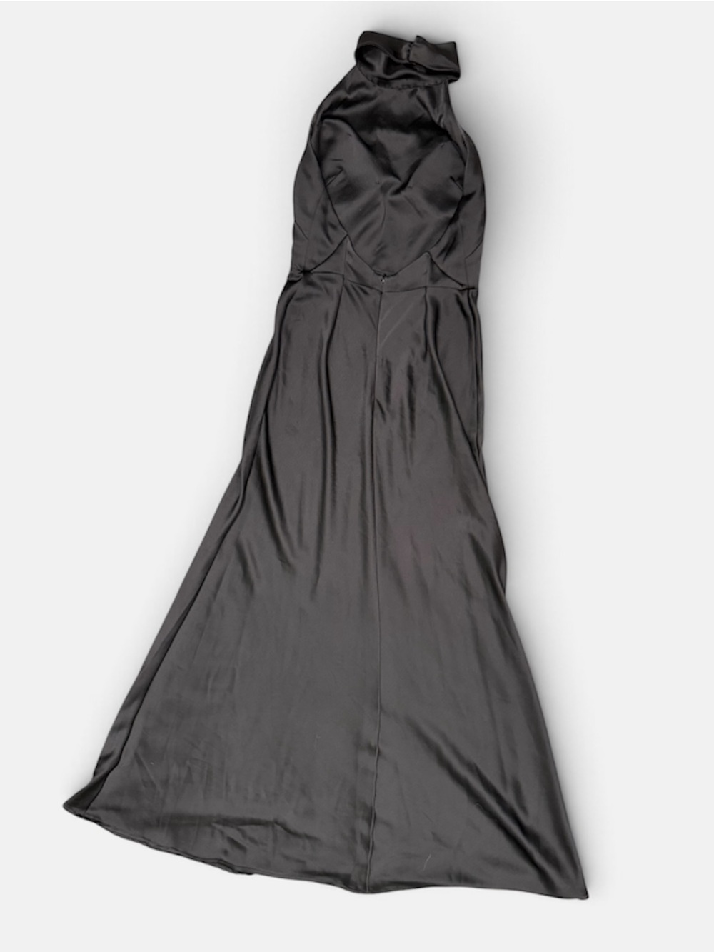 Jenny Yoo Nicole Black Satin Halter Dress Open Back Maxi Gown Size 8 - Picture 5 of 7